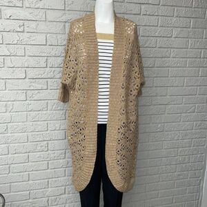 OSO Casual Open Front Tan Crocheted Cardigan Size M